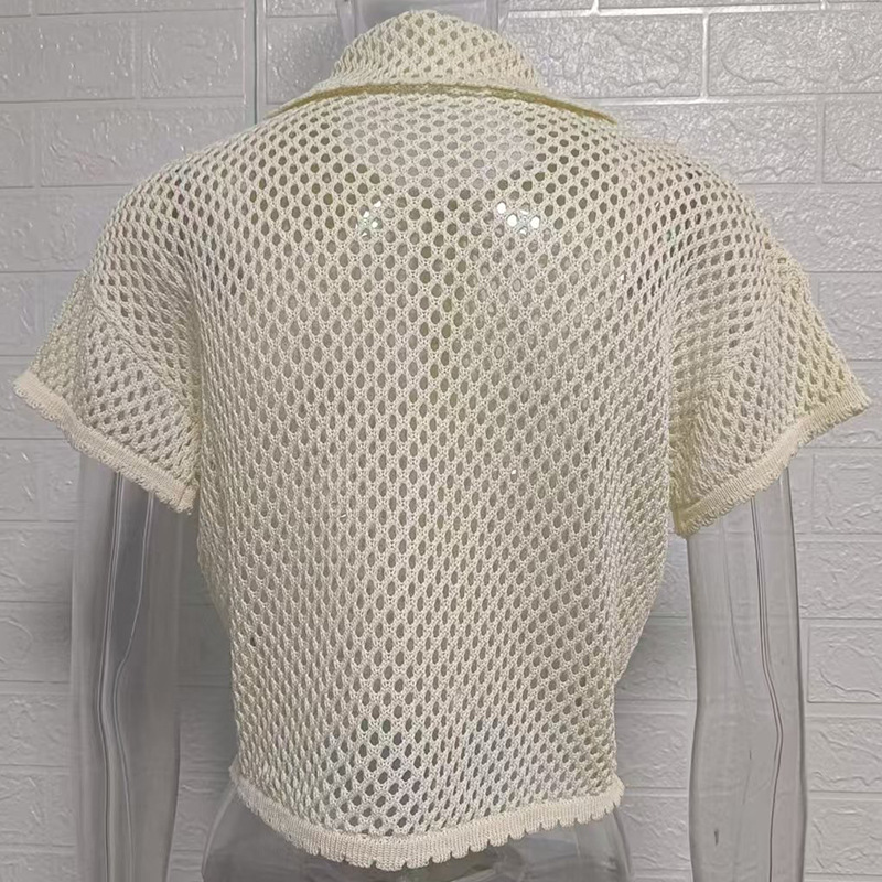 Hollow Out Cropped Crochet Tops for Women Open Knit Sweaters